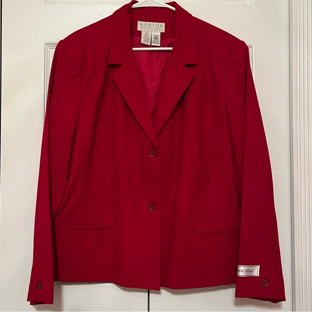 VINTAGE 100% Pure Wool Red Blazer Women's 18 Norton McNaughton Jacket